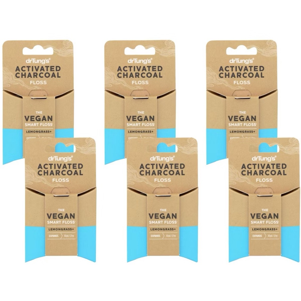 Dr. Tung's Activated Charcoal Vegan Smart Floss Lemongrass - Box of 6/30 yd